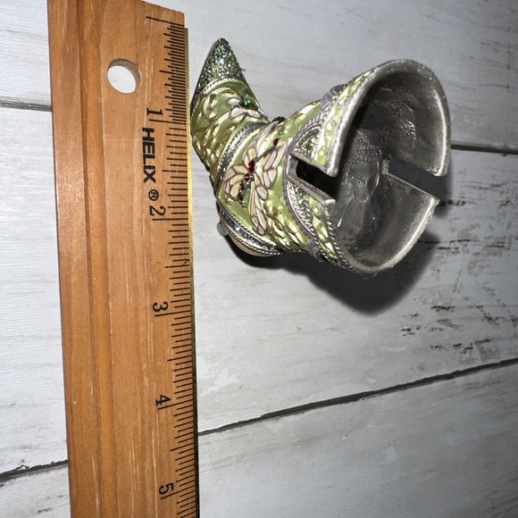 Beautiful Miniature Pewter Bootie Shoe Dollhouse Fairy Garden Ornate Green - Picture 7 of 7